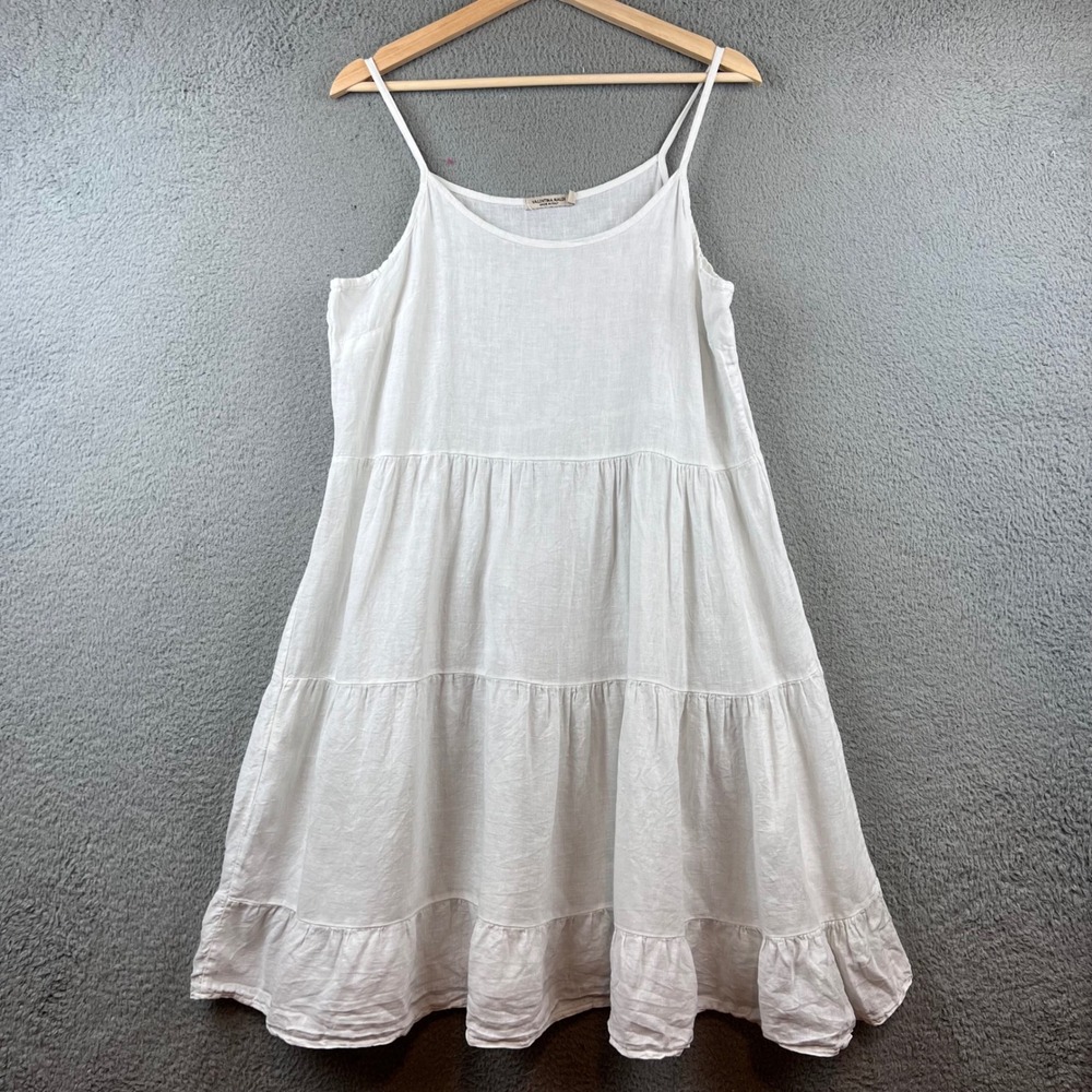 Valentina Naldi White Tiered‎ Midi Dress Spaghetti Strap Made in Italy Size L